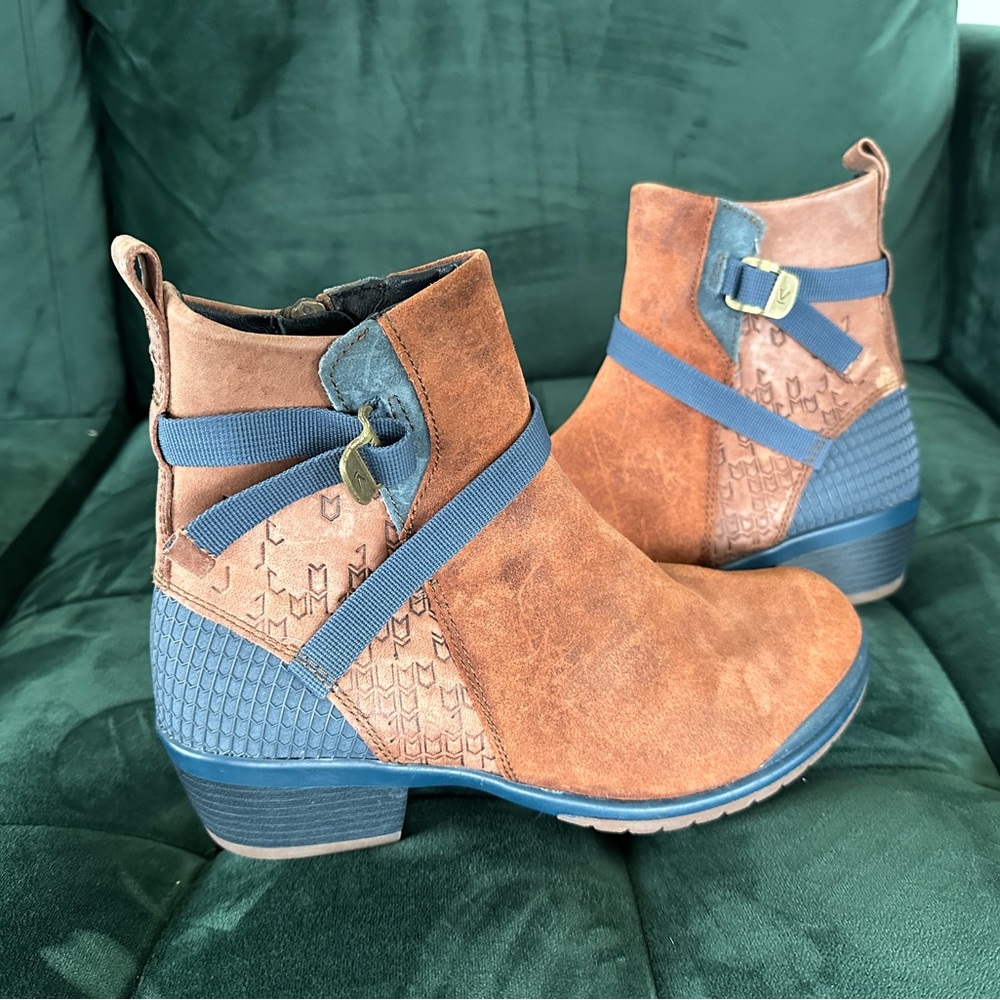 Keen Mid Leather Suede Ankle Boots Straps Zip Cognac Brown-size 8